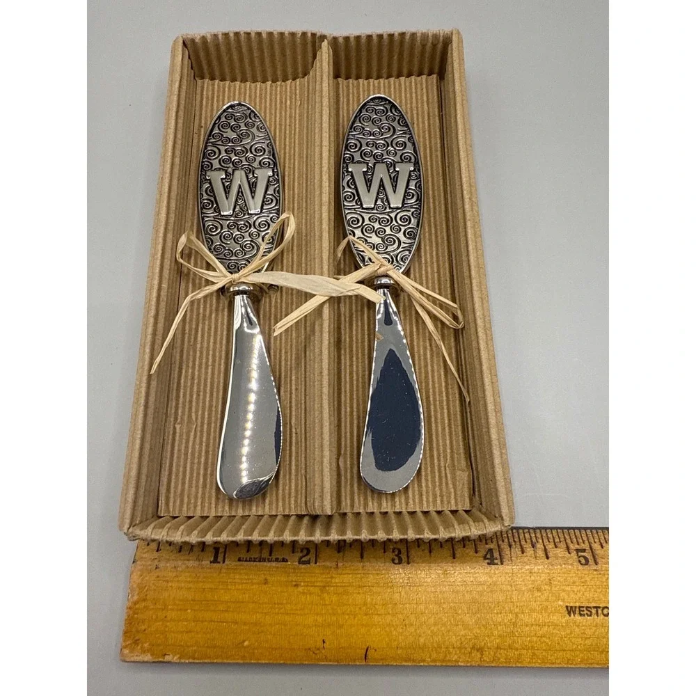 Set of 2 Decorative Spreaders Monogram W Silver Tone‎